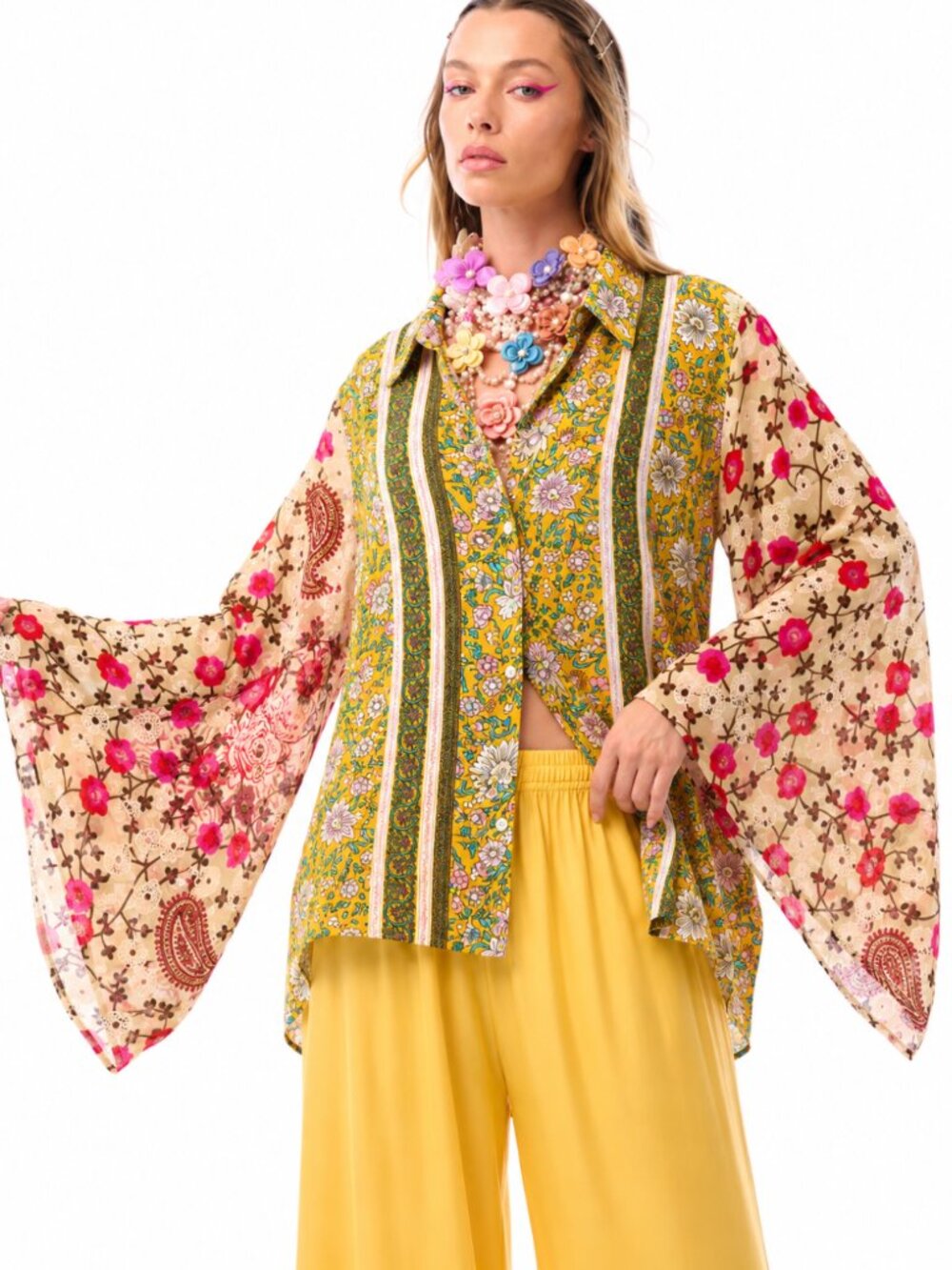 ARATTA SILENT JOURNEY BURNOUT VELOUR KIMONO SLEEVE BLOUSE - Picture 1 of 5
